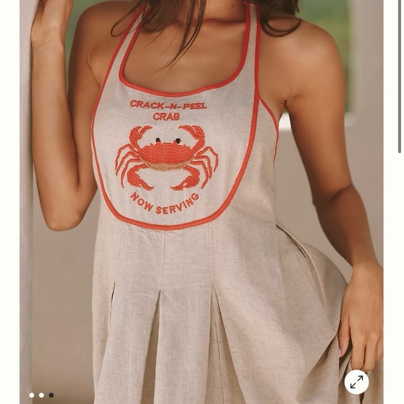 Beige Mini Dress with Red Crab Appliqué - Picture 3 of 8